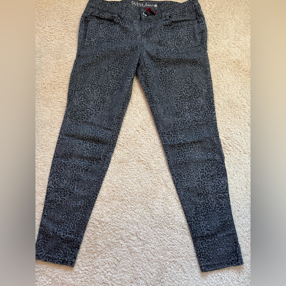 Guess Jeans Womens 31 Dark Gray Mid Rise Skinny Leopard Print Studded Denim
